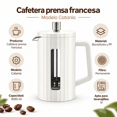 Cafetera Prensa Francesa 1000ml Vidrio Borosilicato Blanco