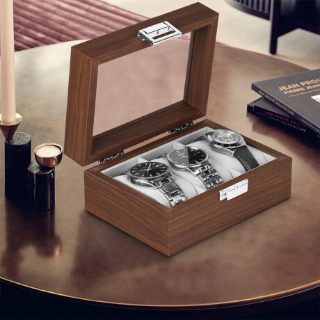 Organizador de relojes con visor de madera - 17x12x8cm Marron