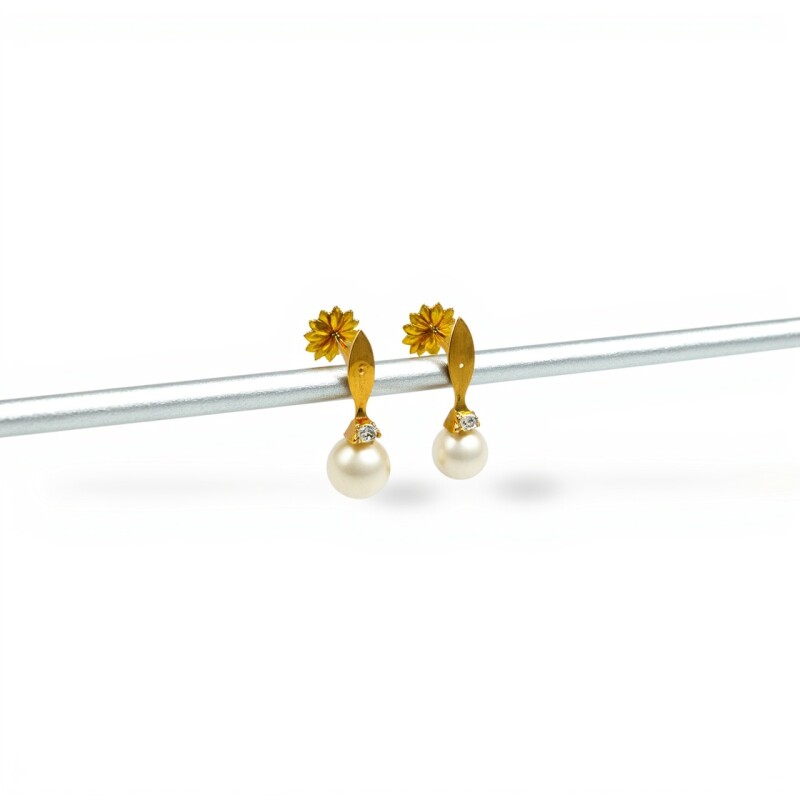 Caravanas Perlas- Oro bajo - Perla de río y zirconia- CA8229 conperla
