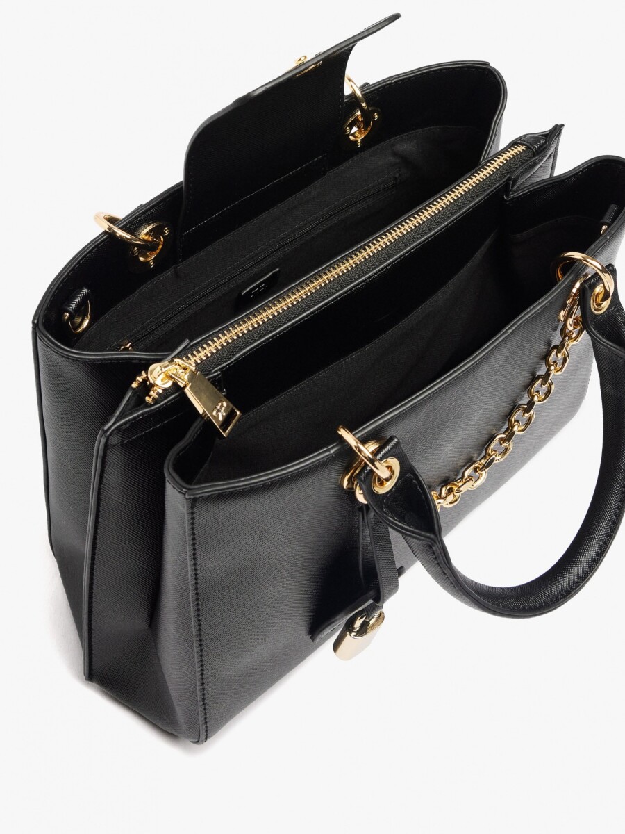 Bolso Tote Con Textura Y Penduro negro