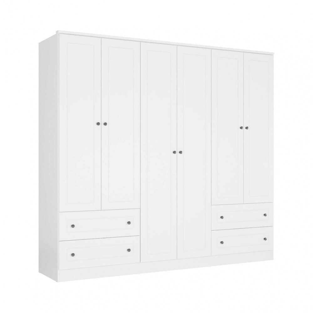 Ropero Americana PLUS 6 puertas 4 cajones - 100% MDF Blanco