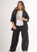 Conjunto blazer y palazo 100% lino Made in Italy Negro