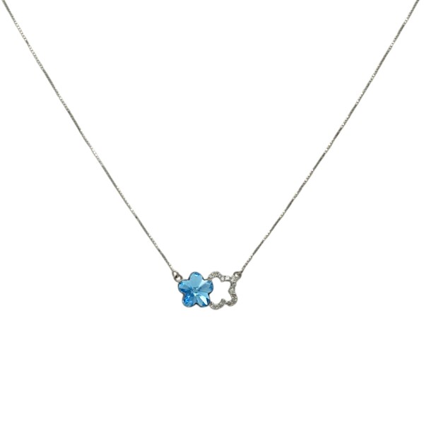 Conjunto Flor doble - Plata 925 - Cristal azul - CJ3023 Conpiedra