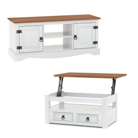 Promo Rack de Tv + Mesa Ratona Articulada Linea Naturale - Blanco/Roble ...