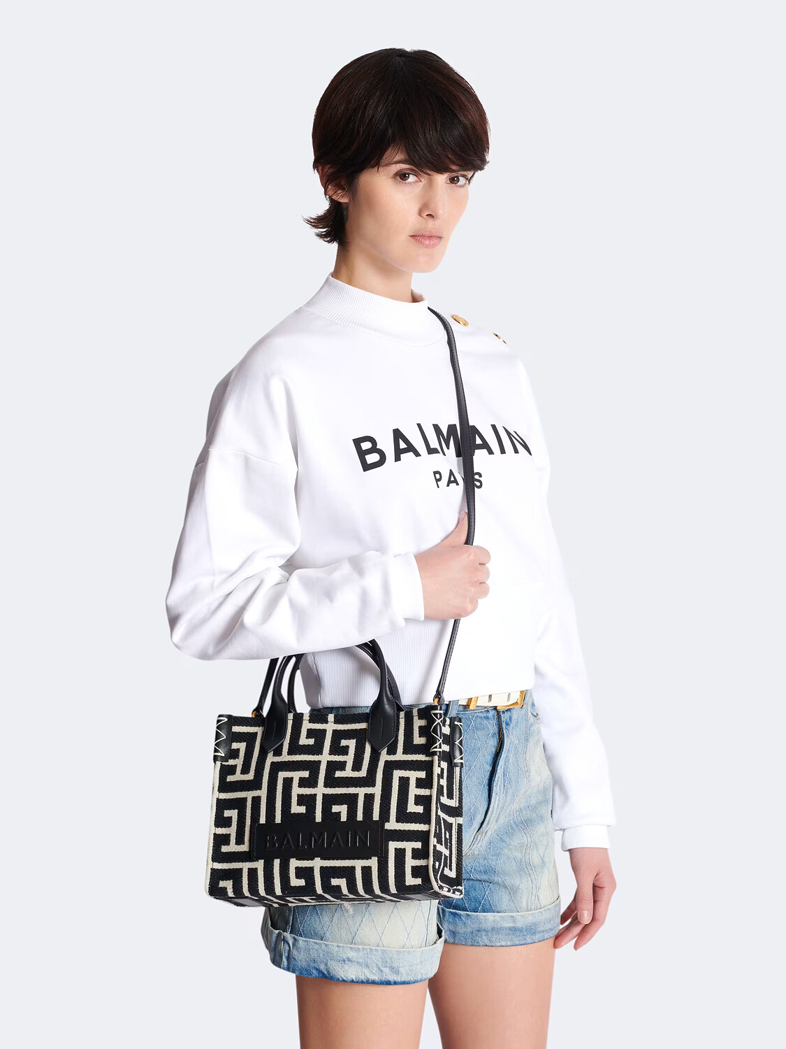 BALMAIN - TOTE BAG DE PIEL Y JACQUARD CON MONOGRAMA B-ARMY 0