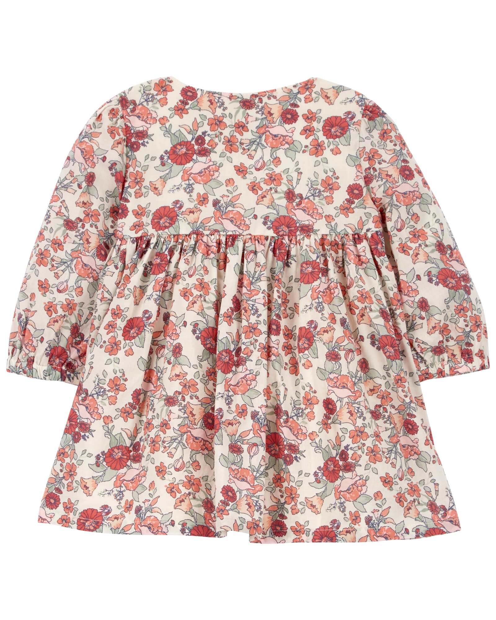 Vestido de algodón, manga arga, diseño floral Sin color