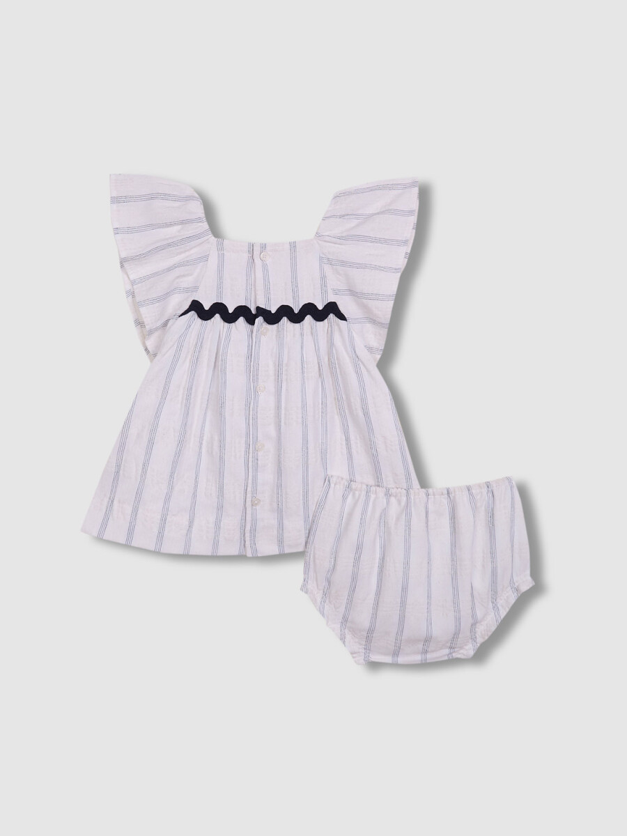 Vestido De Rayas Con Detalle De Ondas Blanco