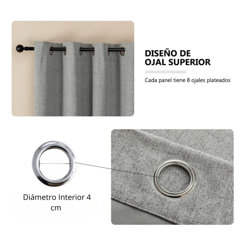 Cortina 2 Paños 106 X160 Cm Textura Lino Gris