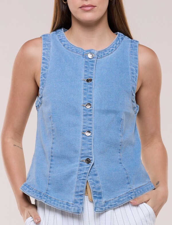 Chaleco Denim Sastrero Entallado JEAN CLARO