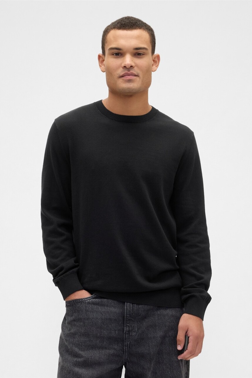 Buzo Algodón Cuello Redondo Hombre True Black