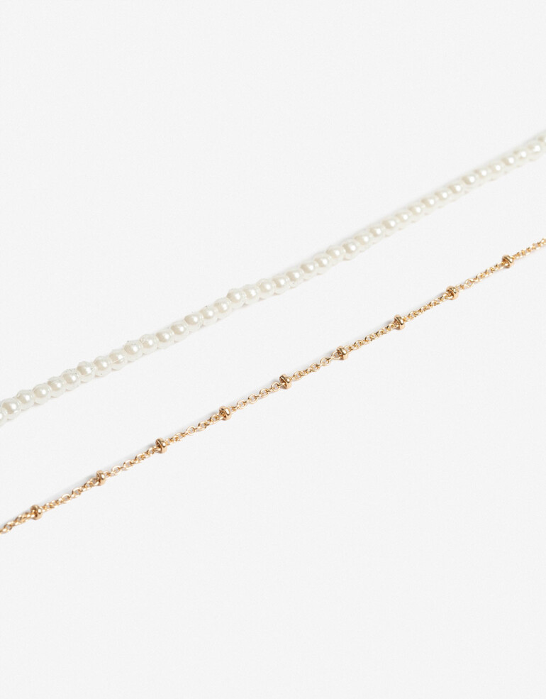 Collares Cortos Perla Collar Corto Multicadena Perla - Dorado