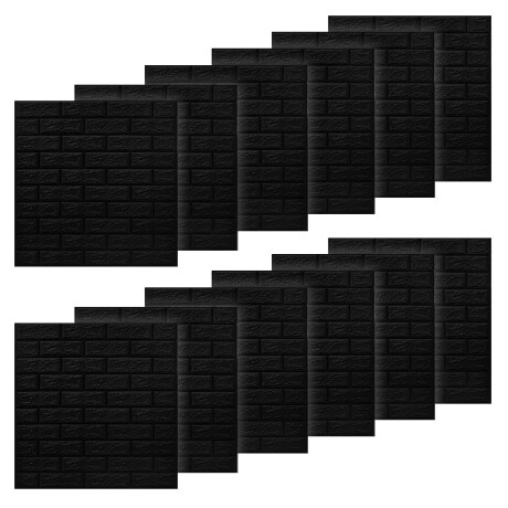 Set 12 Revestimiento 70x77 3D Ladrillo Adhesivo Pared Negro