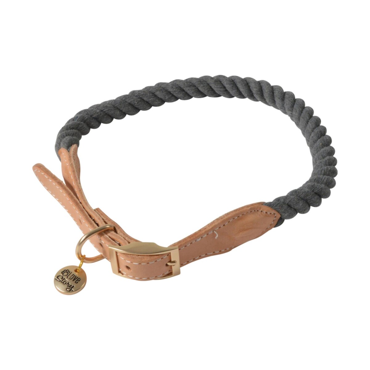 COLLAR AJUSTABLE MASCOTA - CUERO-Y-ALGODON GRIS CUERDA 