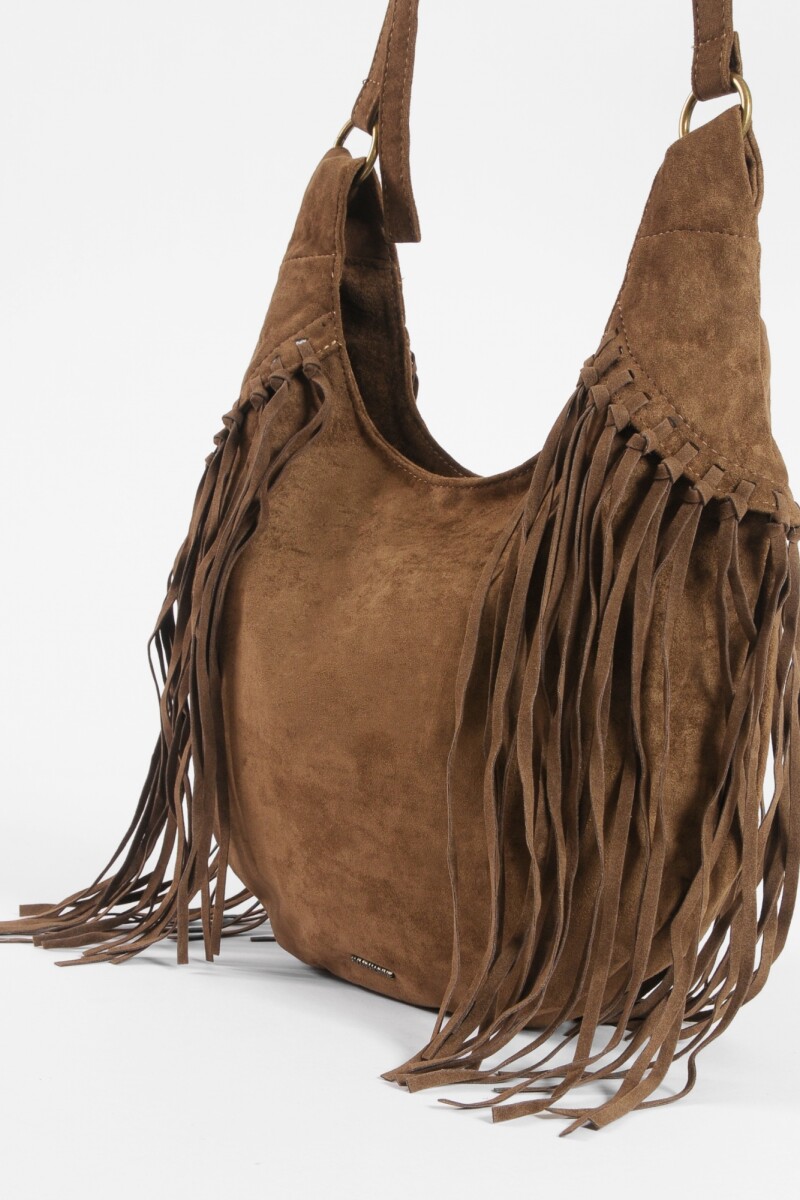 Cartera bandolera suede con flecos chocolate