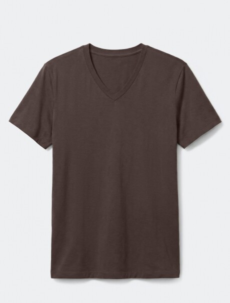 CAMISETA BÁSICA CUELLO EN V MARRÓN