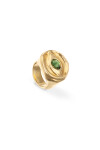 ANILLO TIPO SELLO EN ALEACIÓN DE METALES BAÑADO EN ORO 18K EN FORMA DE OJO CON CRISTAL FACETADO VERDE Anillo
