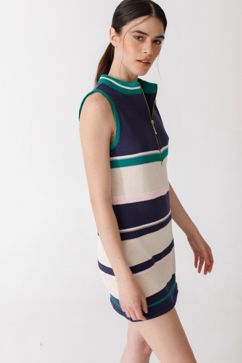 VESTIDO ZIP KNIT Azul Y Verde