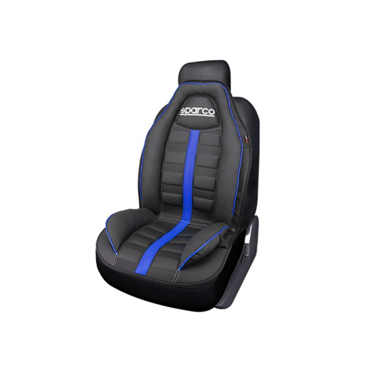 Cubreasiento Individual Eco Cuero Sparco - Color Negro Con Franja Azul 