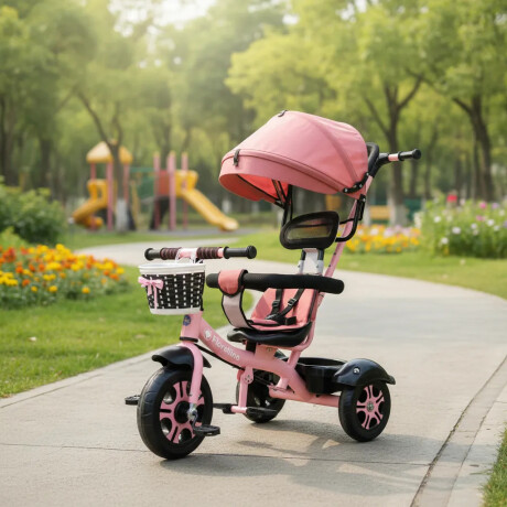 Triciclo 360° Fiorellino Giratorio Ajustable Barra Seguridad Rosa