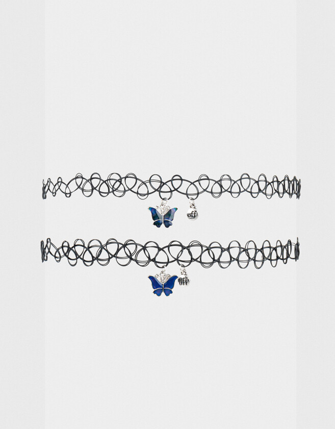 Chokers Mariposas Set De Chokers Moodstone - Plateado