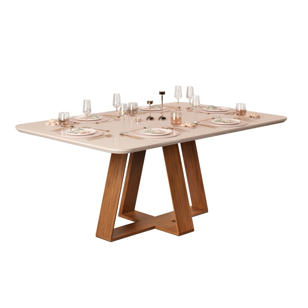 Juego De Comedor - 6 Sillas + Mesa Vidrio - Celeste Marrón | Beige