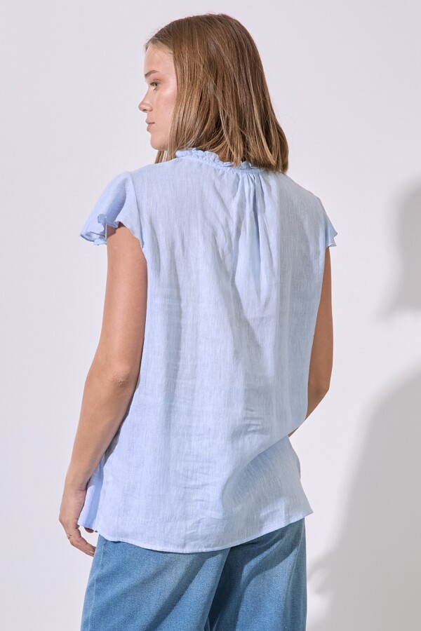 Blusa Lino Frunces CELESTE