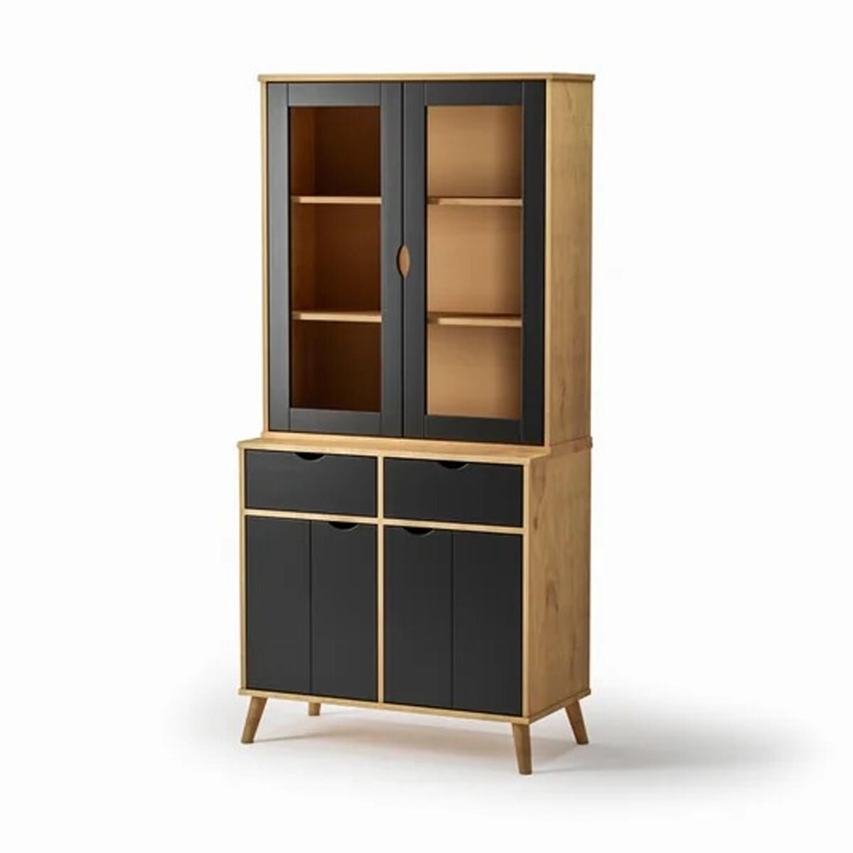 Cristalero en madera maciza 4 puertas 2 cajones - MADERA-PRETO 