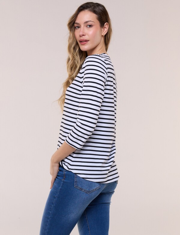 Remera Escote Bote Con Manga 3/4 Raglán BLANCO/NEGRO