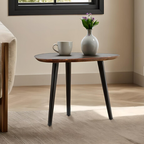 Set x2 Mesas Auxiliares Triangulares Anidables Madera Retro Marrón Oscuro