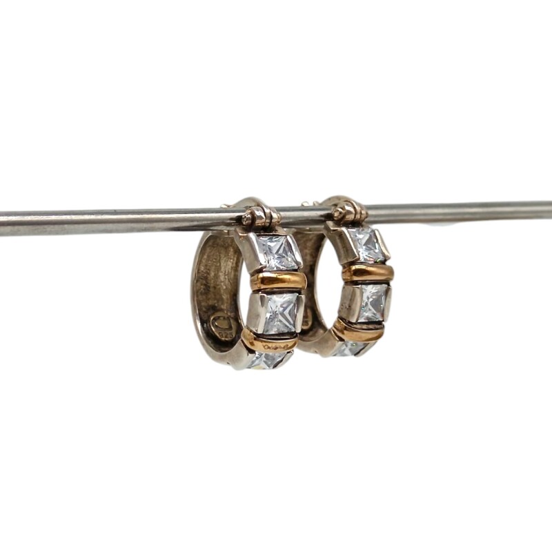 Caravanas Aro - Plata y oro- Piedra Zirconia -CA5153 conpiedra