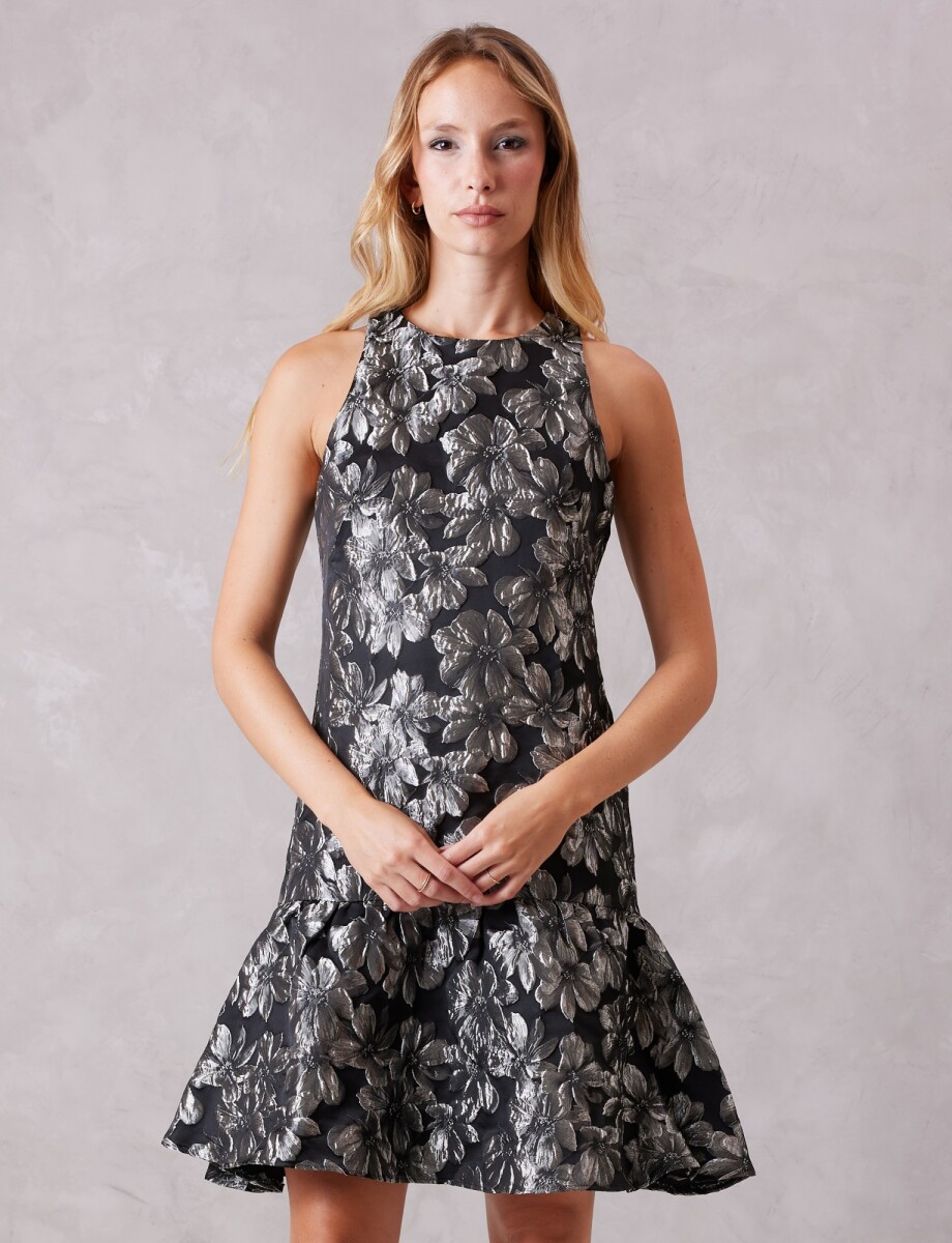 Vestido Jacquard Floral - Negro/plateado 