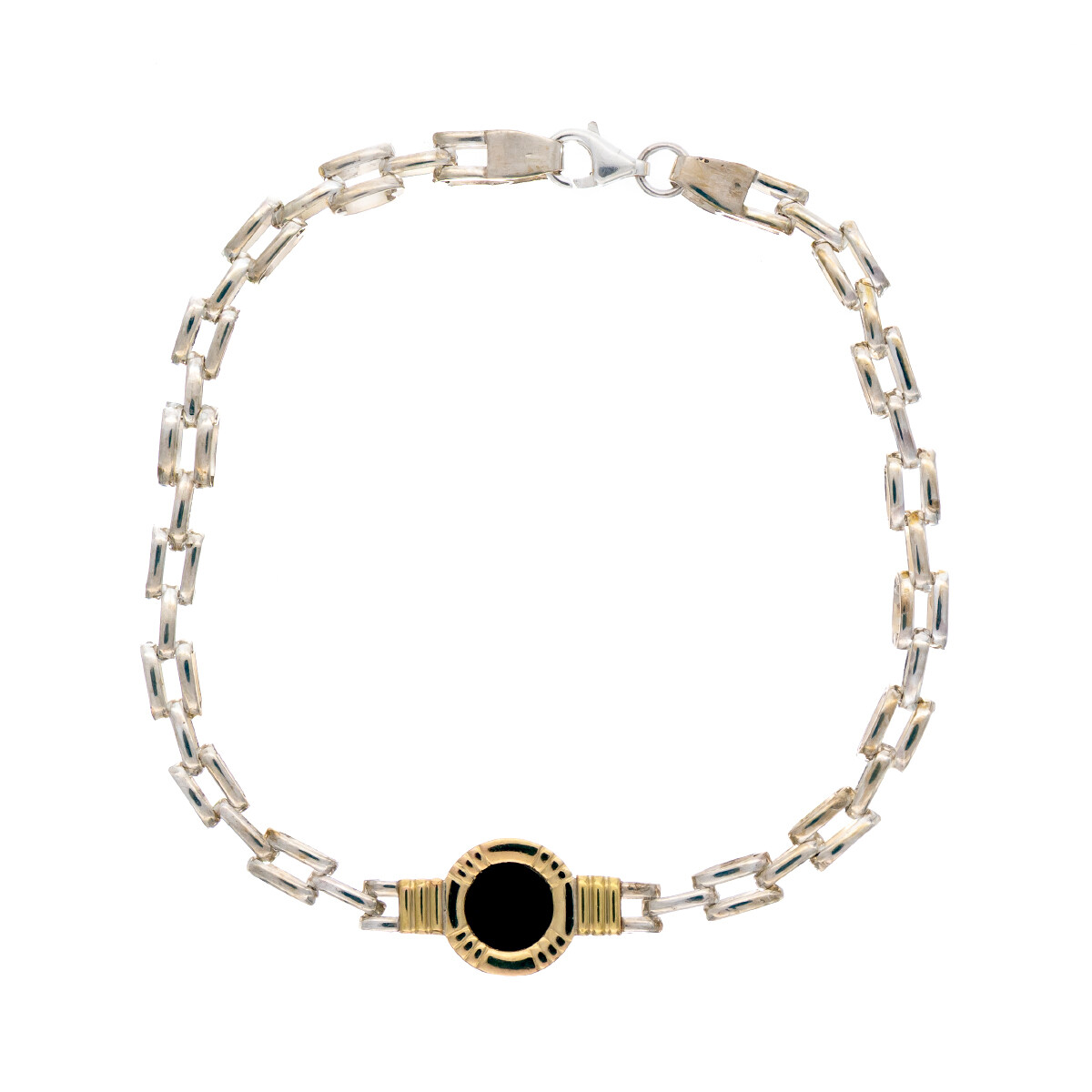 Pulsera de plata 925, double en oro 18 ktes y ónix. 