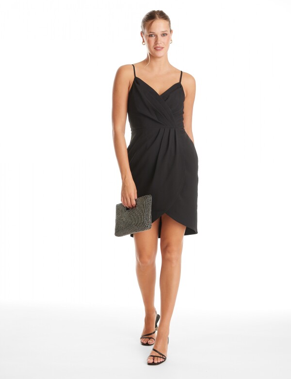 Vestido Cruzado Drapeado NEGRO