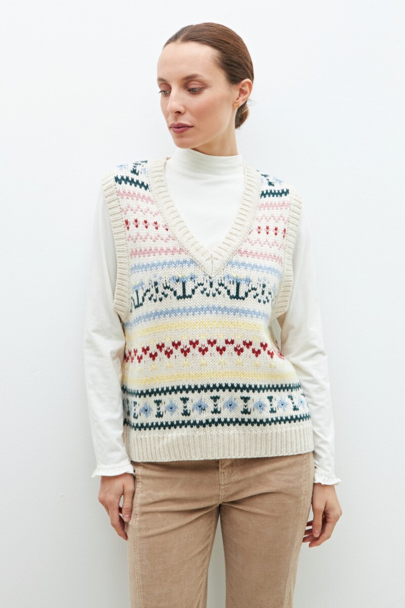 Chaleco con jacquard multicolor beige