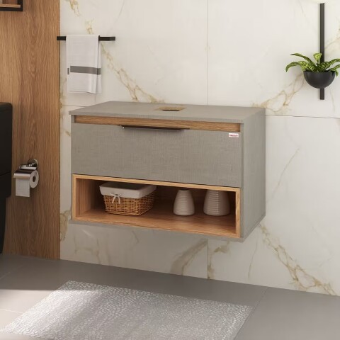 Mueble de baño suspendido Isadora Grigio con Catedral 78cm sin bacha Mueble De Baño Suspendido Isadora Grigio Con Catedral 78cm Sin Bacha