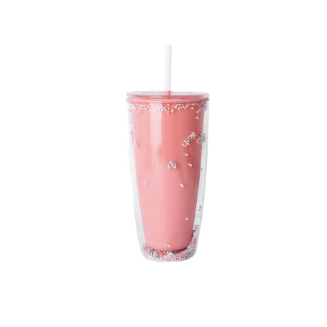 Vaso plástico con sorbete 710ml Rosado