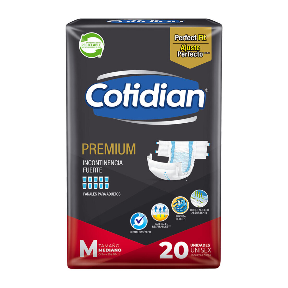 COTIDIAN PAÑAL PREMIUM M 4X PAQ.X20 UNID 