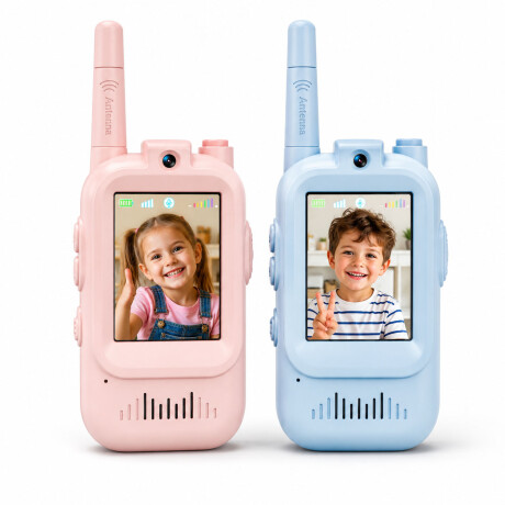 Walkie Talkies Para Niños Recargables 10m Con Pantalla 2 Pul Celeste/rosa