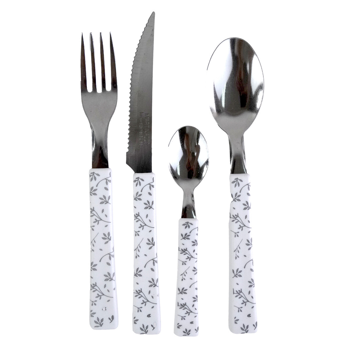 JUEGO CUBIERTOS 24PCS PLASTICO BCO FLOR LITOGRAFIADA MARTINAZZO 