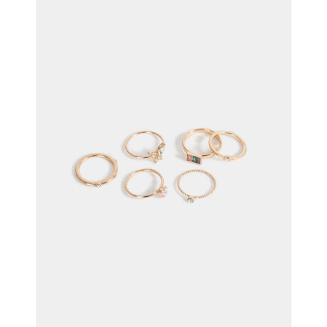 Set De Anillos Con Strass Dorado
