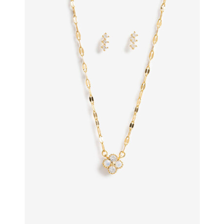 Set De Aros Pasantes Y Collar Cubic Dorado
