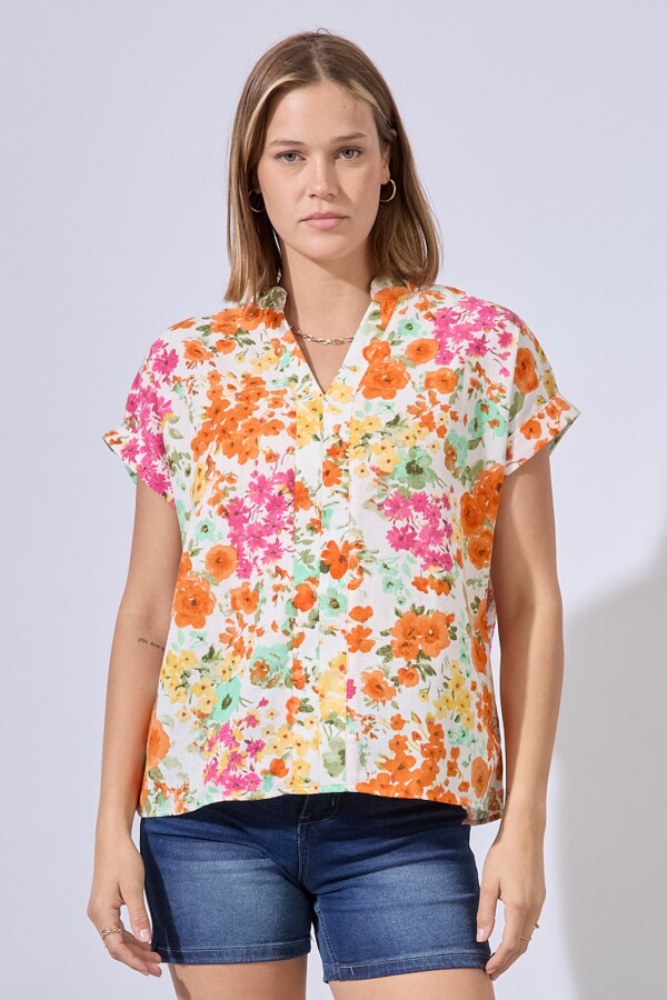 Blusa Flowers MULTI/ANARANJADO