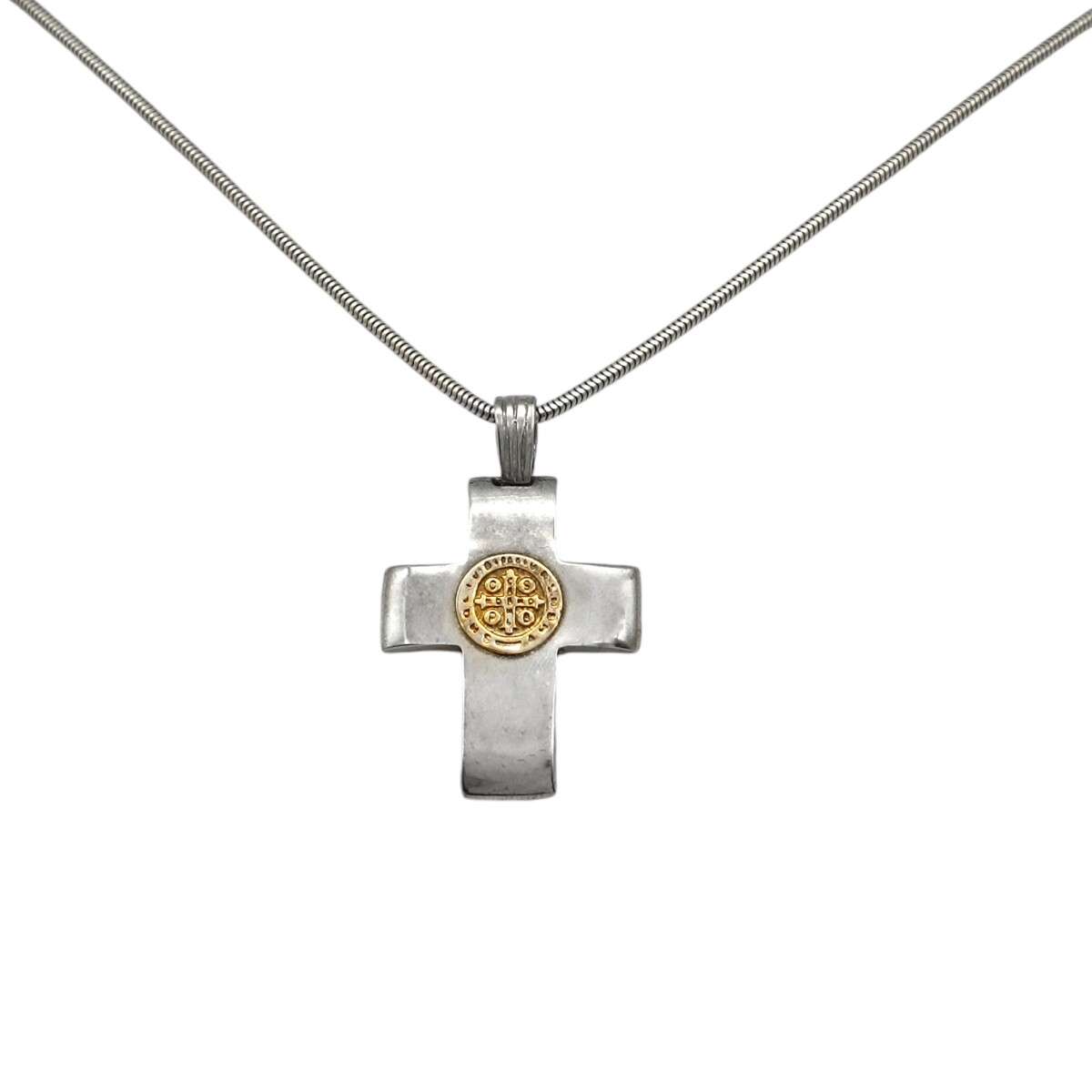 Dije Cruz San Benito Doble Dibujo-Plata y oro- Sin piedra- CP5195 - sinpiedra 