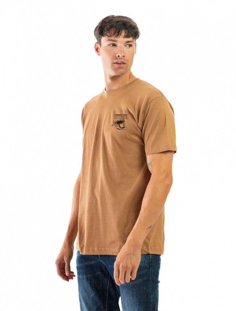 Remera Algodón Estampada Cuello Redondo Camel y Negro