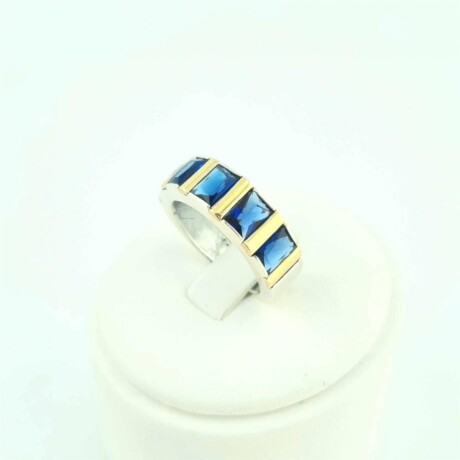 Anillo de Plata 925 con double de Oro 18k y Circonias azules. Anillo de Plata 925 con double de Oro 18k y Circonias azules.