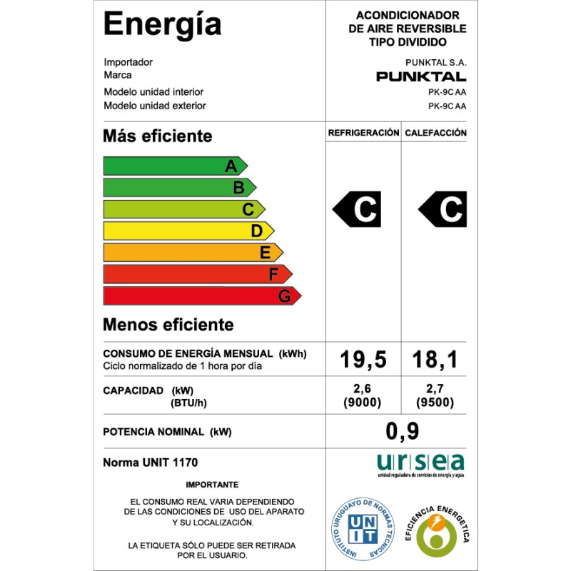 Aire Acondicionado Punktal 9mil btu Aire Acondicionado Punktal 9mil btu