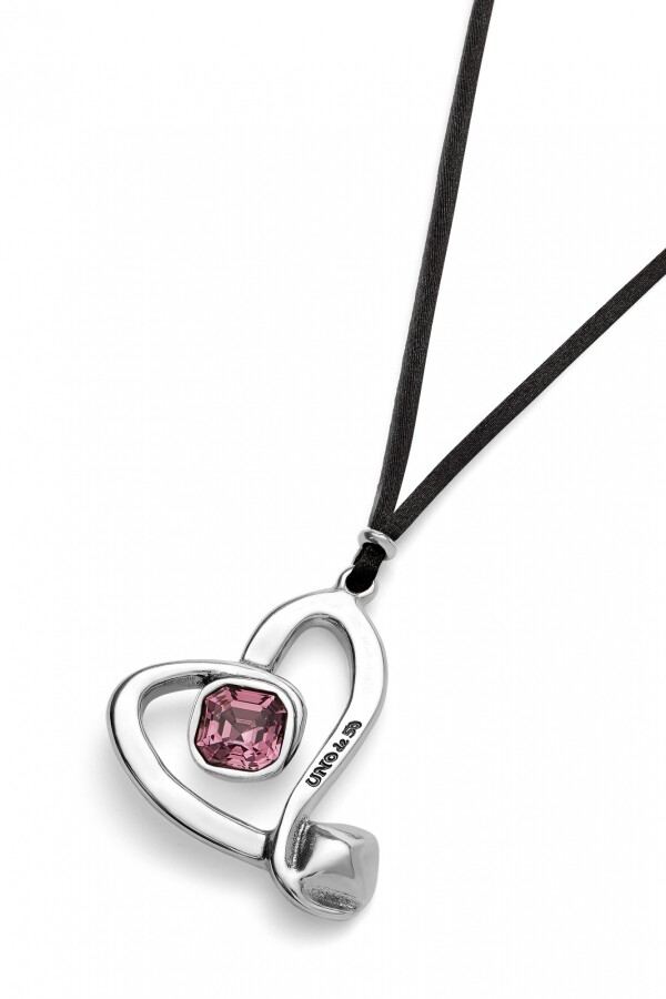 COLGANTE LARGO DE CORDÓN EFECTO SEDA Y CORAZÓN CENTRAL CON CRISTAL ROSA Colgante