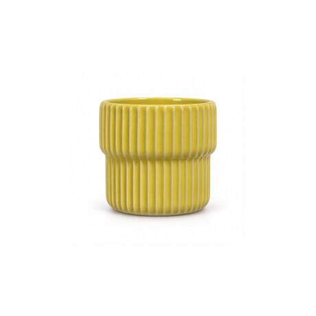 Maceta de cerámica con diseño acanalado – Colores pastel – Decoración para interiores y jardín Amarillo