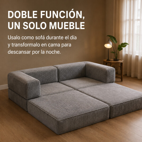 Sofá Sillón Cama ComboHome Teddy Premium 3 Cuerpos Corderoy Gris 1