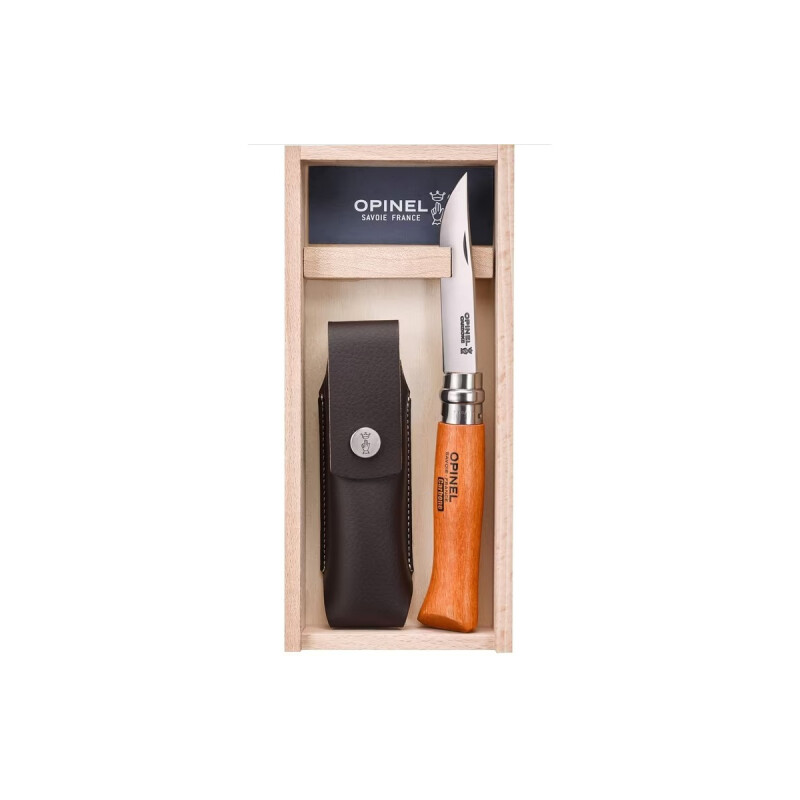 Navaja Opinel carbono N°8 con funda y caja de madera Navaja Opinel carbono N°8 con funda y caja de madera